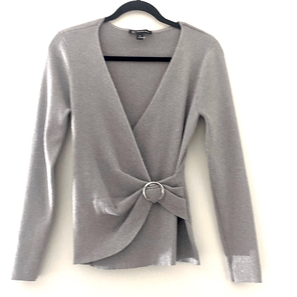 New-I•N•C Soft Stitch Metallic Silver / Gray Long Sleeve Top